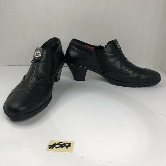 Reiker Women's Size 10 Black Leather Casual Shoes, Size Zip, Elastic Foot Gusset - Picture 2 of 8